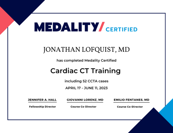 Medality Certified Cardiac CT Certificate